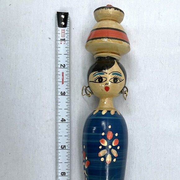 Vintage Egyptian Hand Painted Wooden Spindle Doll - Picture 3 of 6